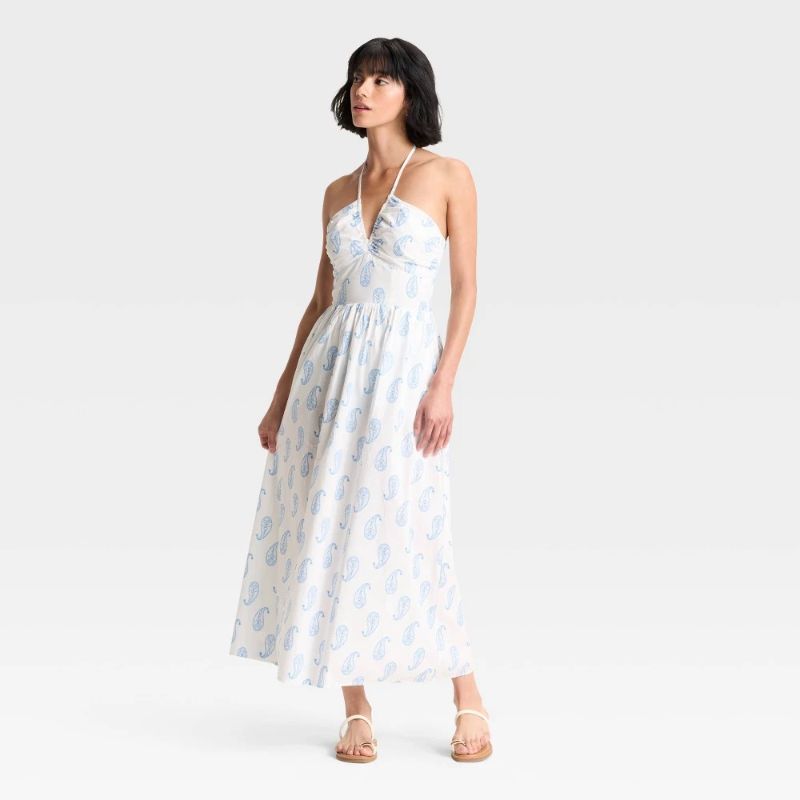 Photo 1 of Size L Women's Maxi Halter a-Line Dress - Universal Thread™ White Paisley L