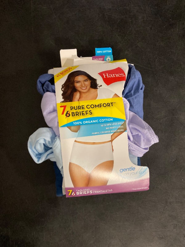 Photo 1 of Size 9Hanes Pure Comfort Women’s 6pk Organic Cotton Briefs - Colors May Vary 9: High Rise Knit Underwear