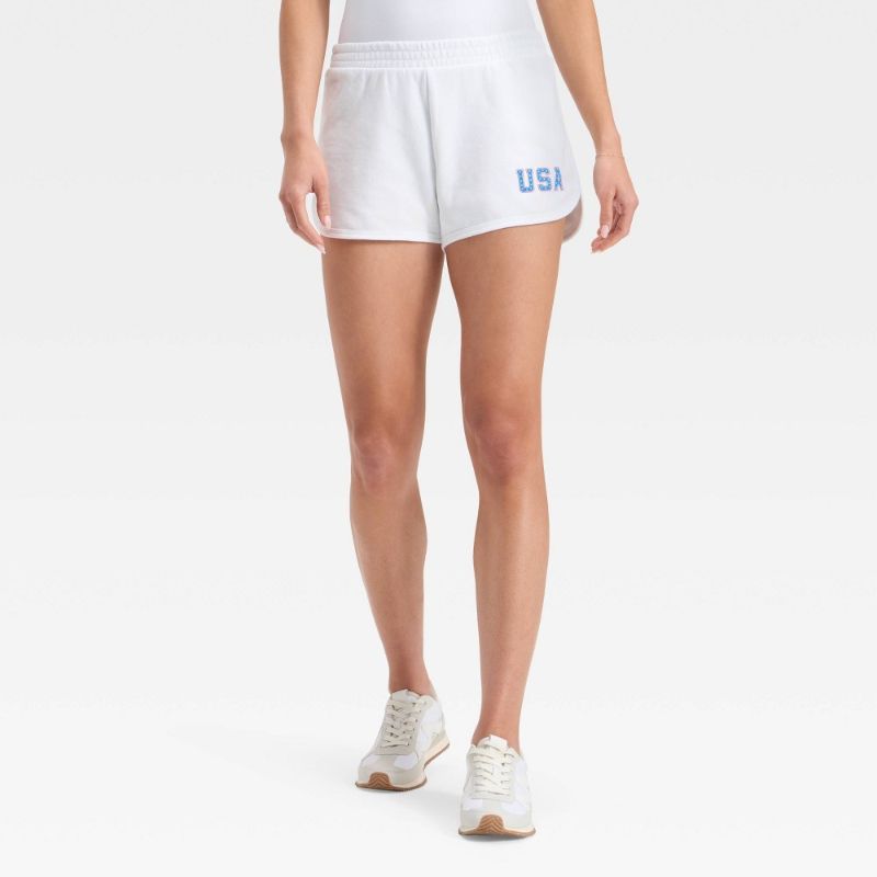 Photo 1 of Size L Women's Mid-Rise Graphic Fleece Shorts - Universal Thread™ White L