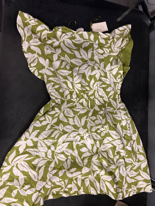 Photo 1 of Size M Women's Short Flutter Sleeve Mini a-Line Dress - a New Day™ Green/White Leaf M