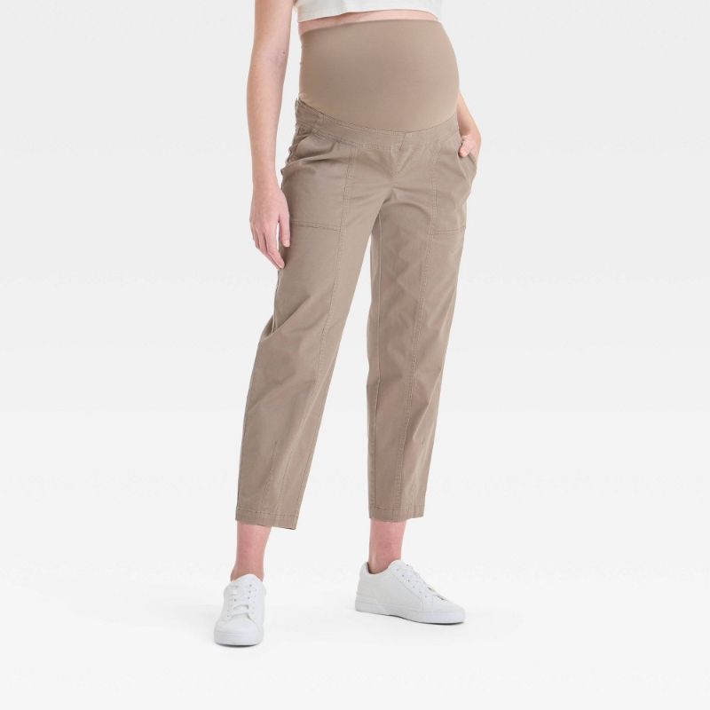 Photo 1 of Size L Over the Belly High-Rise Barrel Leg Maternity Pants - Isabel Maternity by Ingrid & Isabel™ Brown L: Ankle Length, Ultimate Stretch