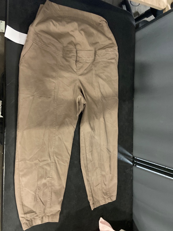 Photo 1 of Size L Over the Belly High-Rise Barrel Leg Maternity Pants - Isabel Maternity by Ingrid & Isabel™ Brown L: Ankle Length, Ultimate Stretch