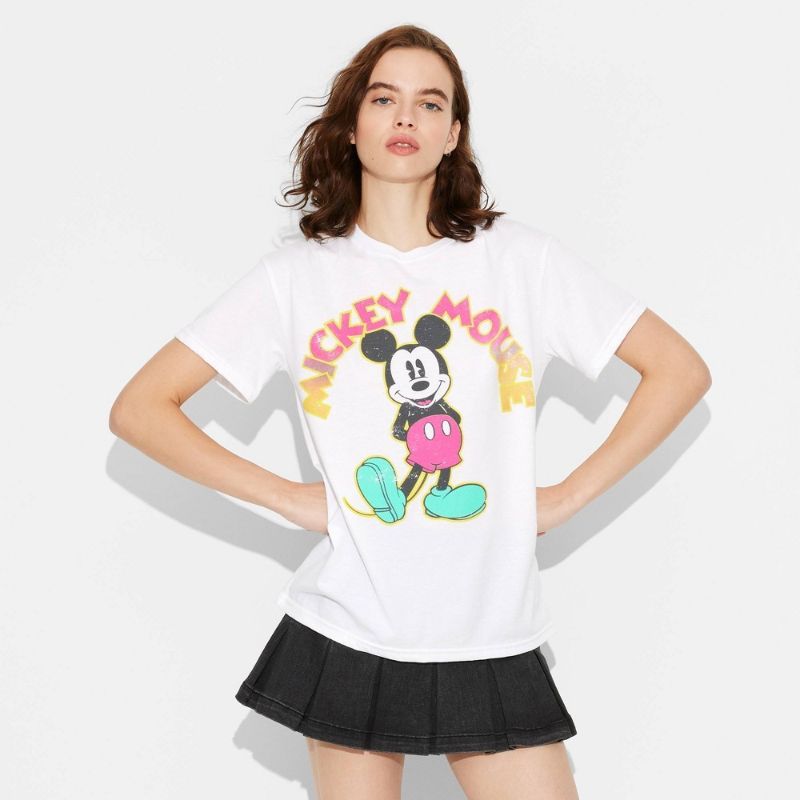 Photo 1 of Size S Women's Mickey Short Sleeve Graphic T-Shirt - White S: Cotton Blend, Crew Neck, Knit Fabric, Tagless, Pullover Style