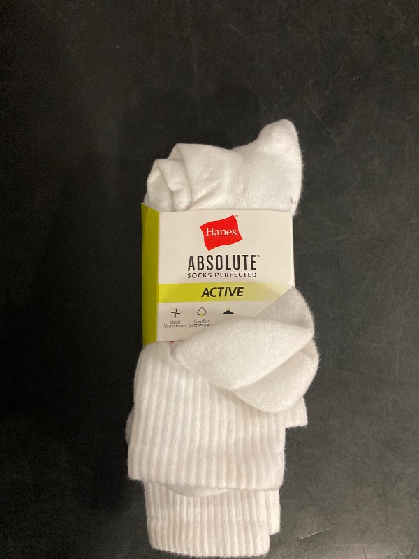 Photo 1 of Hanes Absolute Active Men's Cushioned Crew Socks, Shoe