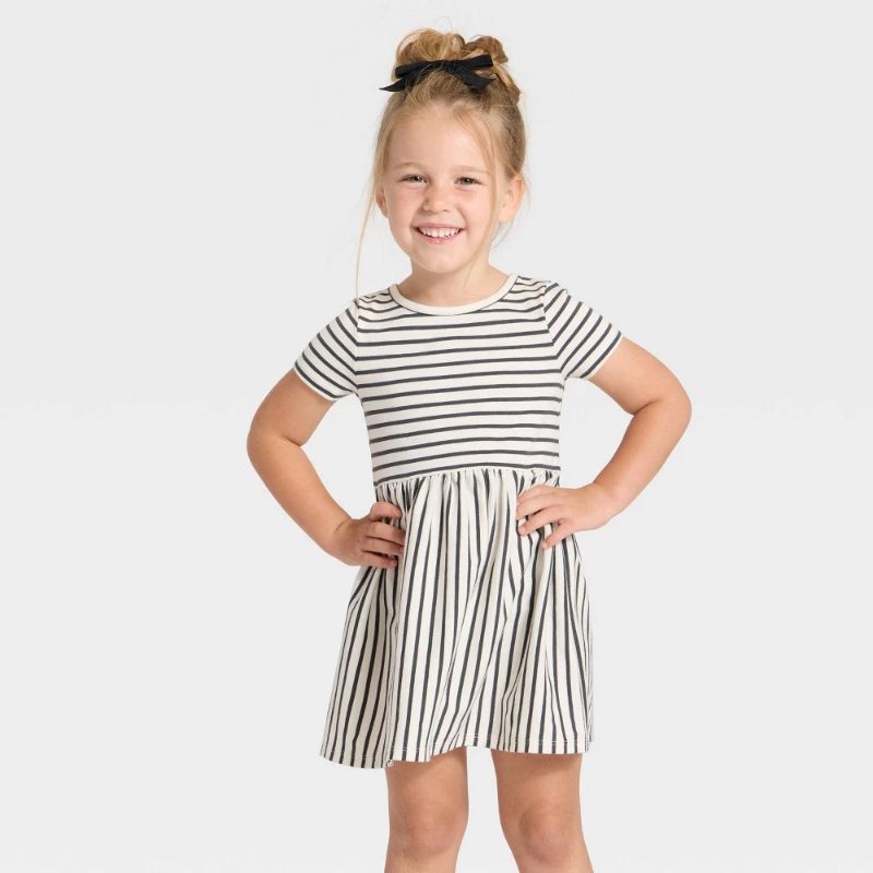 Photo 1 of Size 4T Toddler Girls' Short Sleeve Striped Dress - Cat & Jack™ Black/White 4T