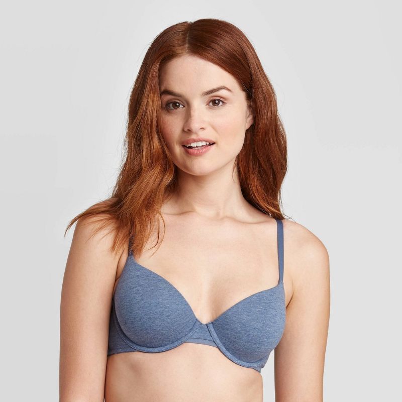 Photo 1 of Size 40D Women's Cotton Lightly Lined Demi T-Shirt Bra - Auden™ Navy Heather 40D: Adjustable Straps, Underwire Support