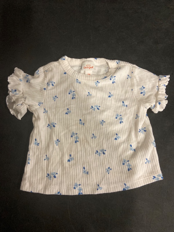 Photo 1 of Size 12m Ribbed Cotton Jersey Top - White & Light dusty blue/floral
