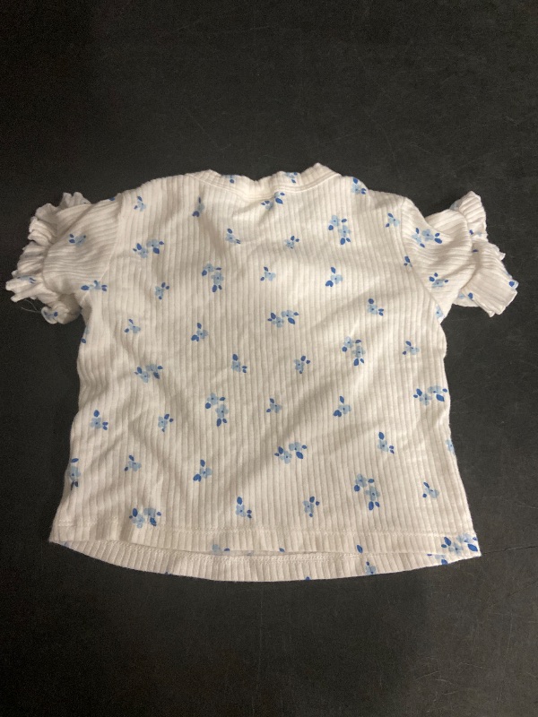 Photo 1 of Size 12m Ribbed Cotton Jersey Top - White & Light dusty blue/floral