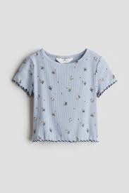 Photo 1 of Size 12m Ribbed Cotton Jersey Top - White & Light dusty blue/floral
