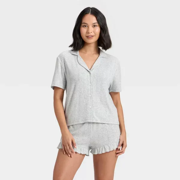 Photo 1 of Gray XS Women's Pointelle Notch Collar Pajama Shirt - Wild Fable™