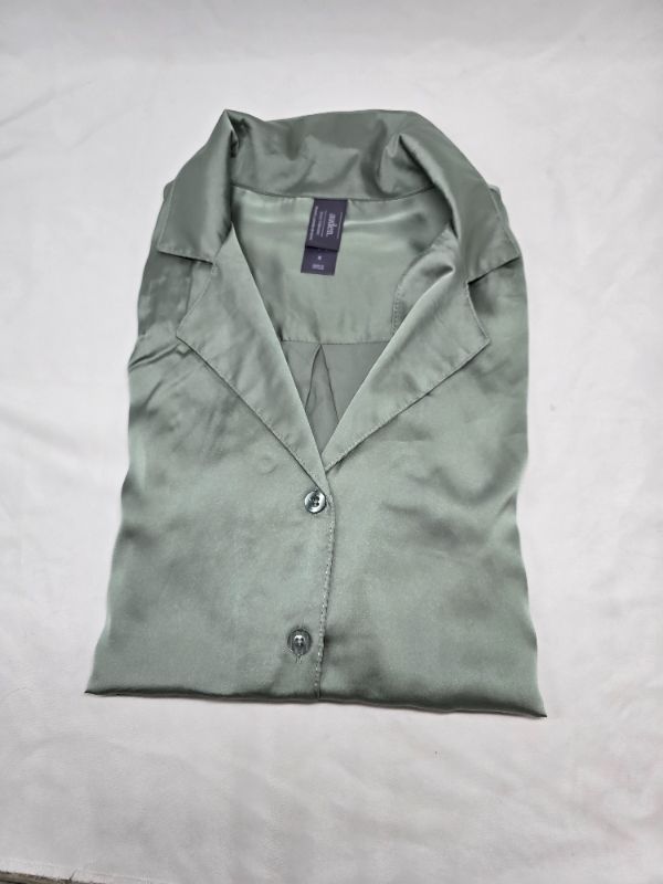 Photo 1 of M Women's Satin Notch Collar Long Sleeve Pajama Shirt - Auden™ Green