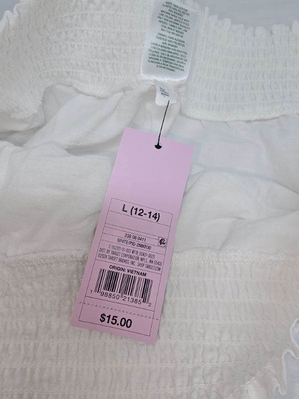 Photo 1 of L Women's Two Tiered Smocked Waistband Cover up Skirt - Wild Fable™ White L: Cotton, Pull-on, Breathable Fabric