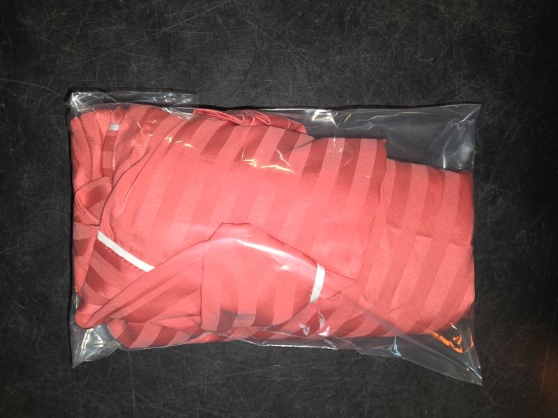 Photo 1 of (M) Women's Luxury Collection Shadow Striped Satin Pajama Chemise - Auden™ Coral Red M: Recycled Polyester, V Neck