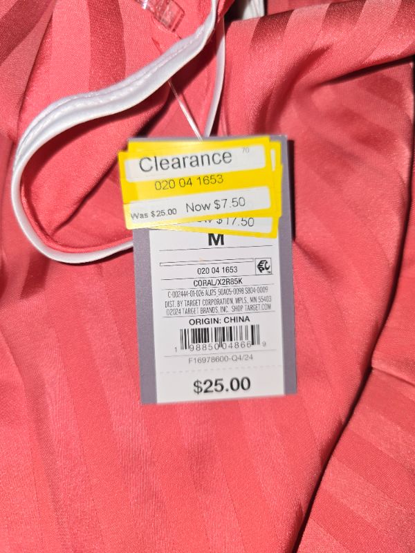 Photo 1 of (M) Women's Luxury Collection Shadow Striped Satin Pajama Chemise - Auden™ Coral Red M: Recycled Polyester, V Neck