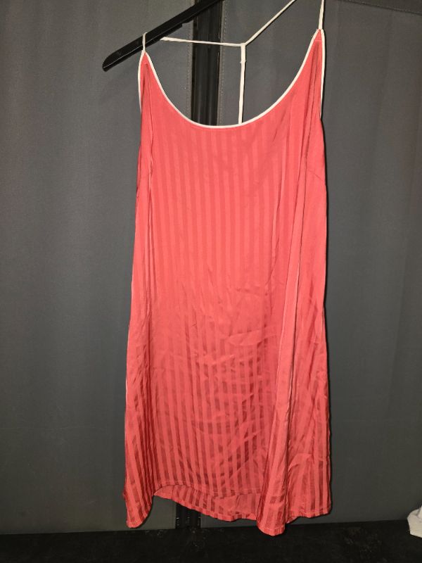 Photo 1 of (M) Women's Luxury Collection Shadow Striped Satin Pajama Chemise - Auden™ Coral Red M: Recycled Polyester, V Neck