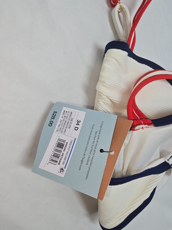 Photo 1 of 34D Women's Ribbed Contrast Binding Bralette Underwire Bikini Top - Shade & Shore™ Cream