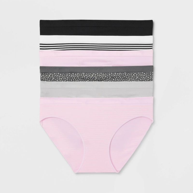 Photo 1 of M Women's 6pk Seamless Bikini Underwear - Auden™ Assorted Color M: Solid & Stripe Knit, Lightweight Nylon Blend