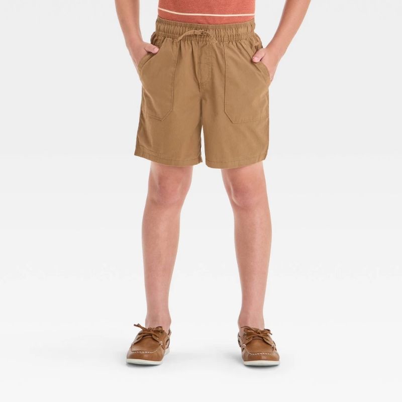 View 1 of (XS) Boys' 'Above the Knee' Pull-on Shorts - Cat & Jack™ Brown XS: Cotton Twill, Mid Rise, Drawstring Waist, Side & Back Pockets