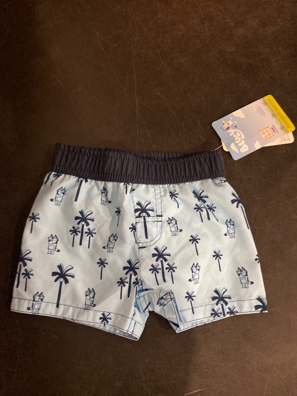 Photo 1 of Size 12m Baby Boys' Bluey Swim Shorts - Blue 12M: Polyester Microfiber, Tagless, Mid Rise, Front Drawstring, UPF 50+ Protection
