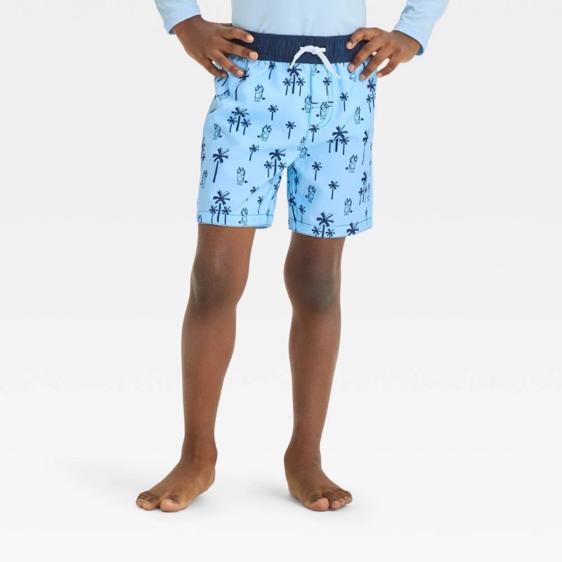 Photo 1 of Size 12m Baby Boys' Bluey Swim Shorts - Blue 12M: Polyester Microfiber, Tagless, Mid Rise, Front Drawstring, UPF 50+ Protection
