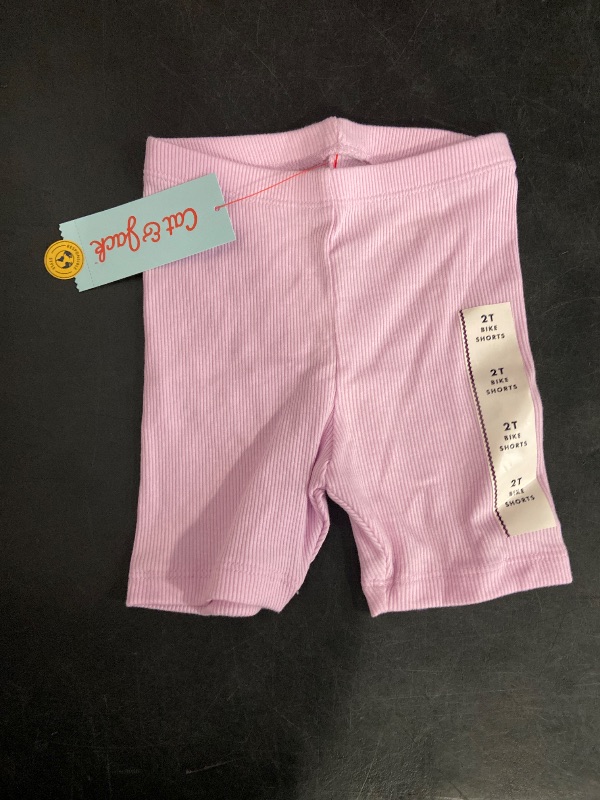 Photo 1 of Size 2T Toddler Girls' Ribbed Bike Shorts - Cat & Jack™ Light Purple 2T: Cotton Blend, Mid Rise, Elastic Waist, Machine Washable
