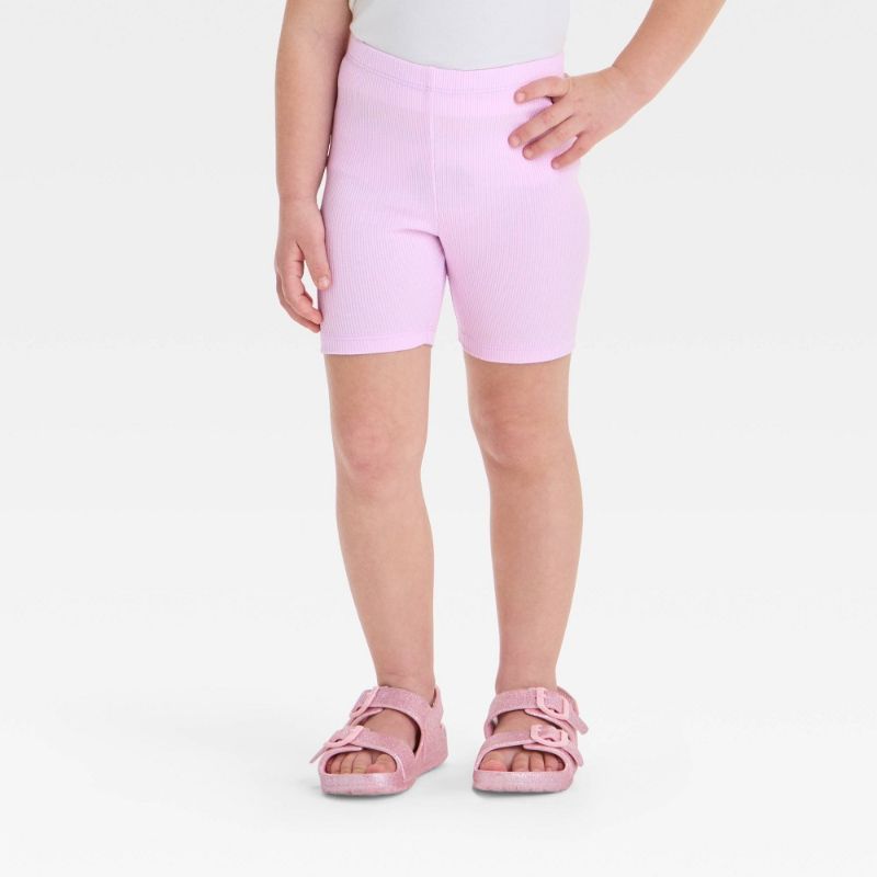 Photo 1 of Size 2T Toddler Girls' Ribbed Bike Shorts - Cat & Jack™ Light Purple 2T: Cotton Blend, Mid Rise, Elastic Waist, Machine Washable