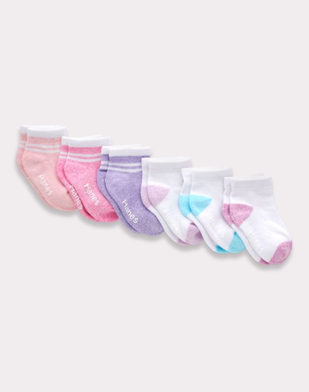 Photo 1 of 6-12M Hanes Pure Comfort Infant/Toddler Girls' Ankle Socks, Organic Cotton, 6-Pairs Assorted 6-12M