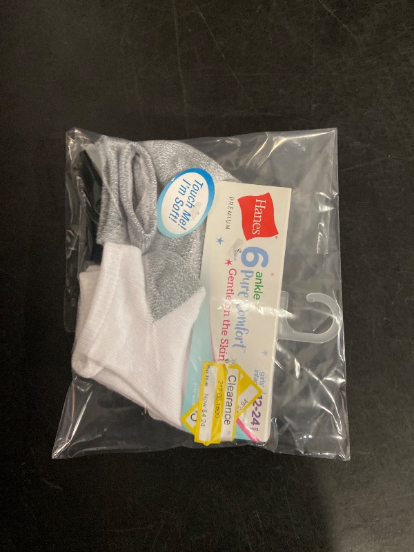 Photo 1 of 12-24M Hanes Baby Girls' 6pk Solid Socks - White/Gray/Black 12-24M: Breathable Knit Ankle Socks