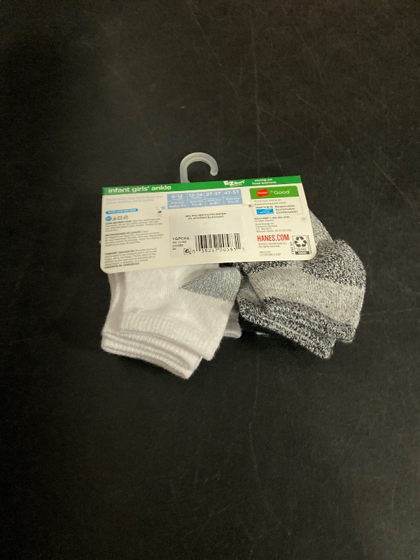 Photo 1 of 12-24M Hanes Baby Girls' 6pk Solid Socks - White/Gray/Black 12-24M: Breathable Knit Ankle Socks