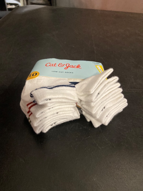 Photo 1 of 12-24M Baby 10pk Striped Ankle Socks - Cat & Jack™ 12-24M: Knit Rib Cuffs, Midweight Fabric