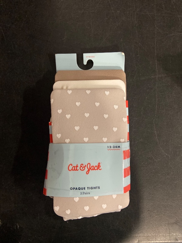 Photo 1 of 12-24M Baby Girls' 3pk 'Hearts and Solid' Printed Tights - Cat & Jack™ Taupe/Gray/Ivory 12-24M: High Waisted Knit Hosiery