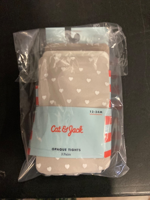 Photo 1 of 12-24M Baby Girls' 3pk 'Hearts and Solid' Printed Tights - Cat & Jack™ Taupe/Gray/Ivory 12-24M: High Waisted Knit Hosiery