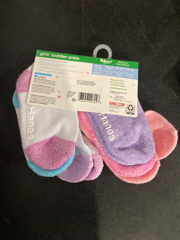 Photo 1 of 2T/3T Hanes Pure Comfort Infant/Toddler Girls' Ankle Socks, Organic Cotton, 6-Pairs Assorted 2T/3T