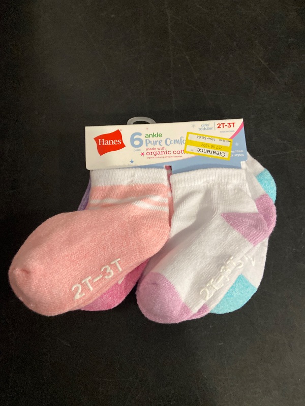 Photo 1 of 2T/3T Hanes Pure Comfort Infant/Toddler Girls' Ankle Socks, Organic Cotton, 6-Pairs Assorted 2T/3T