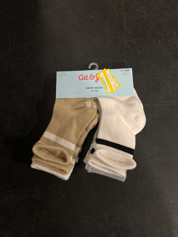 Photo 1 of 6-12M Baby 6pk Striped Neutral Varsity Crew Socks - Cat & Jack™ 6-12M: Lightweight, Nonslip Grippers
