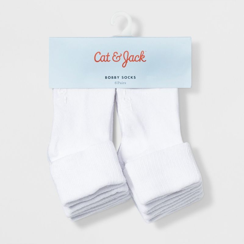 Photo 1 of 2T-3T Toddler 6pk Low Cut Bobby Socks - Cat & Jack™ White 2T-3T: Knit, Turnback Cuff