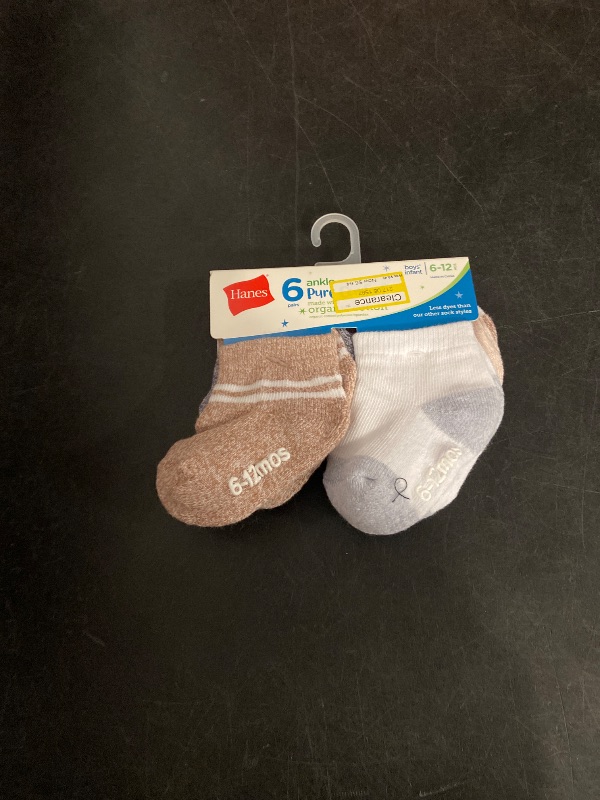 Photo 1 of 6-12M Hanes Pure Comfort Infant/Toddler Boys' Ankle Socks, Organic Cotton, 6-Pairs Assorted 6-12M
