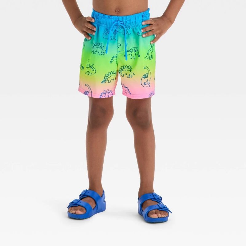 Photo 1 of 12M Baby Boys' Dinosaur Printed Ombre Swim Shorts - Cat & Jack™ 12M: Recycled Polyester, UPF 50+, Elastic Waistband, Built-in Brief