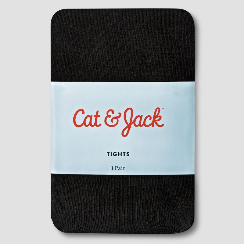 Photo 1 of  6-12M Baby Girls' Solid Tights - Cat & Jack™ Black 6-12M: High Waisted, Knit, Opaque
