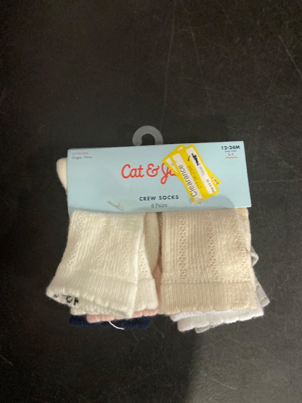 Photo 1 of 12-24M Baby Girls' 6pk Crew Socks - Cat & Jack™ 12-24M: Infant Midweight Drop Needle Solid Pattern, Machine Washable