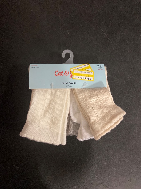Photo 1 of 4T-5T Baby Girls' 6pk Crew Socks - Cat & Jack™ : Infant Midweight Drop Needle Solid Pattern, Machine Washable