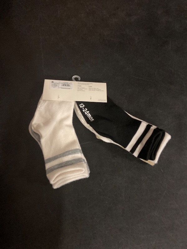 Photo 1 of 12-24M Baby 6pk Striped Neutral Varsity Crew Socks - Cat & Jack™ 12-24M: Lightweight, Nonslip Grippers
