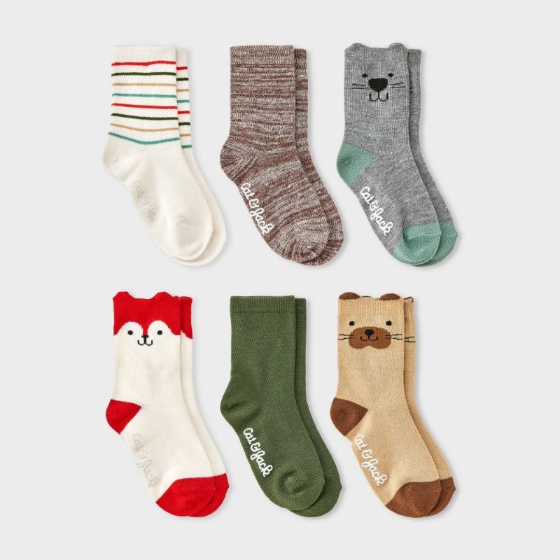 Photo 1 of 2T-3T Toddler 6pk Critter Crew Socks - Cat & Jack™ Cream 2T-3T