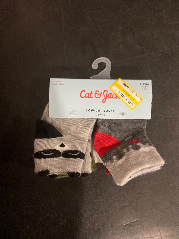 Photo 1 of 6-12M Baby Boys' 6pk Critter Ankle Socks - Cat & Jack™ 6-12M: Raccoon Pattern, Knit, Midweight Fabric