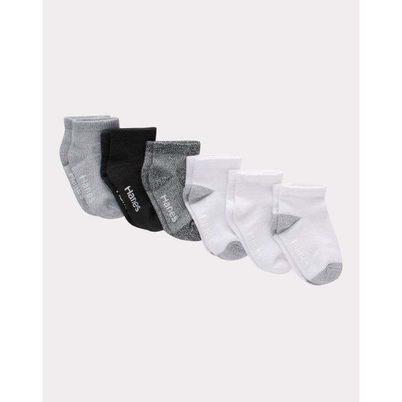 Photo 1 of 12-24M Hanes Baby Girls' 6pk Solid Socks - White/Gray/Black: Breathable, Moisture Wicking, Ankle Length
