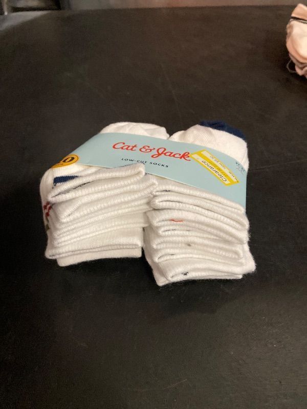 Photo 1 of 12-24M Baby 10pk Striped Ankle Socks - Cat & Jack™ 12-24M: Knit Rib Cuffs, Midweight Fabric
