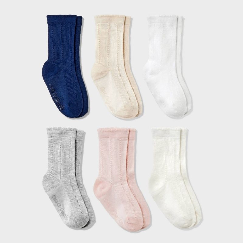 Photo 1 of 4T-5T Baby Girls' 6pk Crew Socks - Cat & Jack™ : Infant Midweight Drop Needle Solid Pattern, Machine Washable