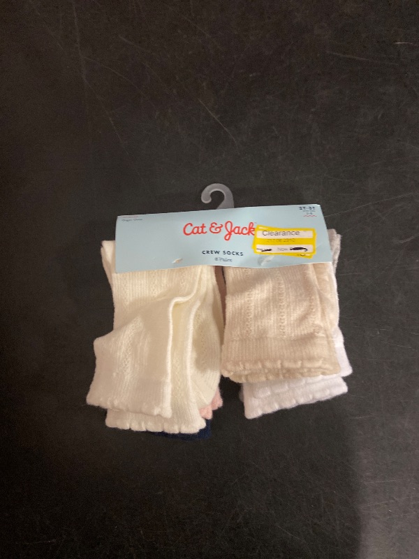Photo 1 of 2T-3T Toddler Girls' 6pk Crew Socks - Cat & Jack™ 2T-3T: Solid Pattern, Midweight, Recycled Polyester
