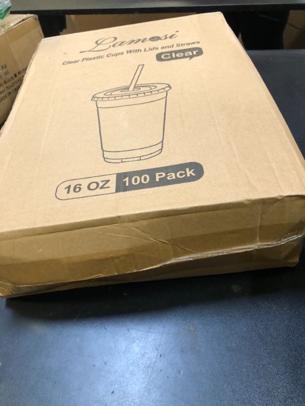Photo 1 of Lamosi 100 Pack 16 oz Clear Plastic Cups with Lids and Straws, Disposable Plastic Coffee Cups with Lids for Iced Coffee, Cold Beverages, Smoothies and To-Go Drinks