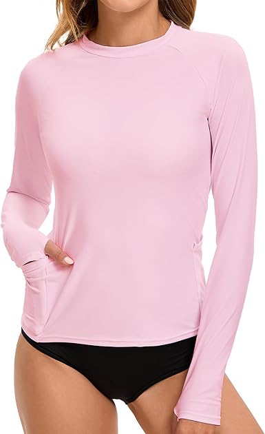 Photo 1 of XL Long Sleeve Swimsuits Rash Guard Bathing Suit for Women UPF 50+ SPF UV Protection Shirts with Pockets Pink 